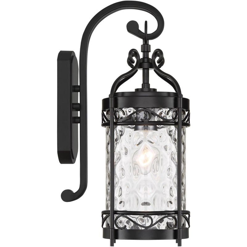 John Timberland European Outdoor Wall Light Fixture Matte Black 19" Clear Hammered Glass for Exterior House Porch Patio Deck