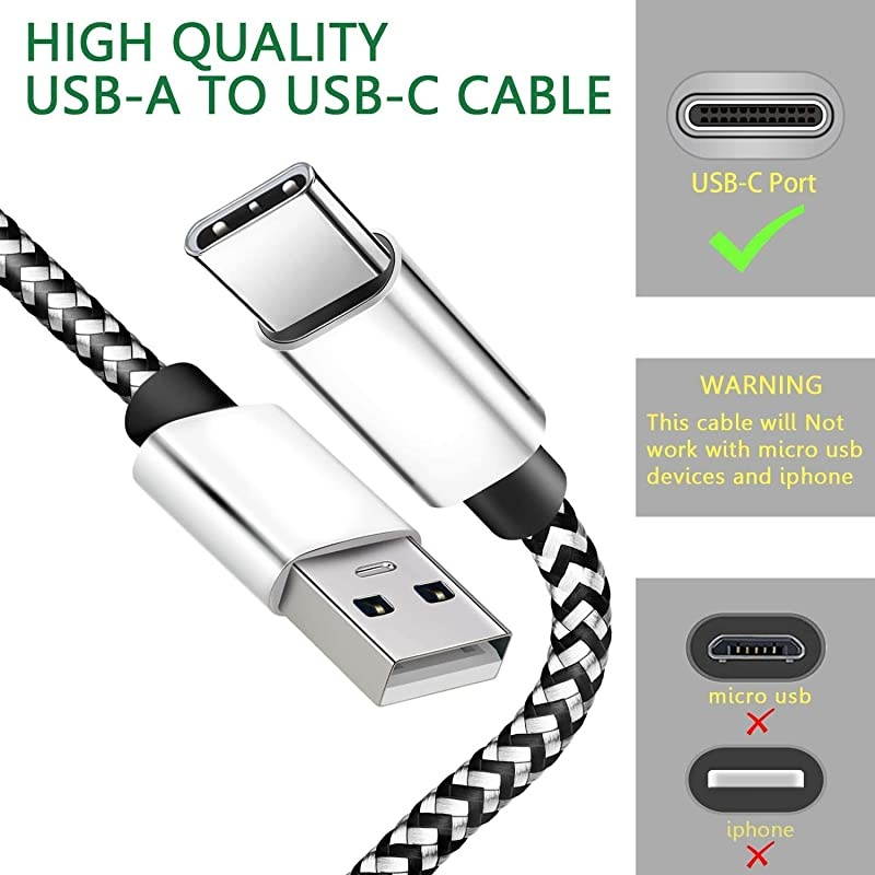 USB Type C Cable, 2Pack Extra Long USB A to USB C Fast Charger Cable 10Ft 6Ft,  Nylon Braided USB C Cord for Samsung Galaxy S10 S9 A10e A20 A21 S8 A51 A01, Note 10 9,LG V60 V50 V40,Google Pixel