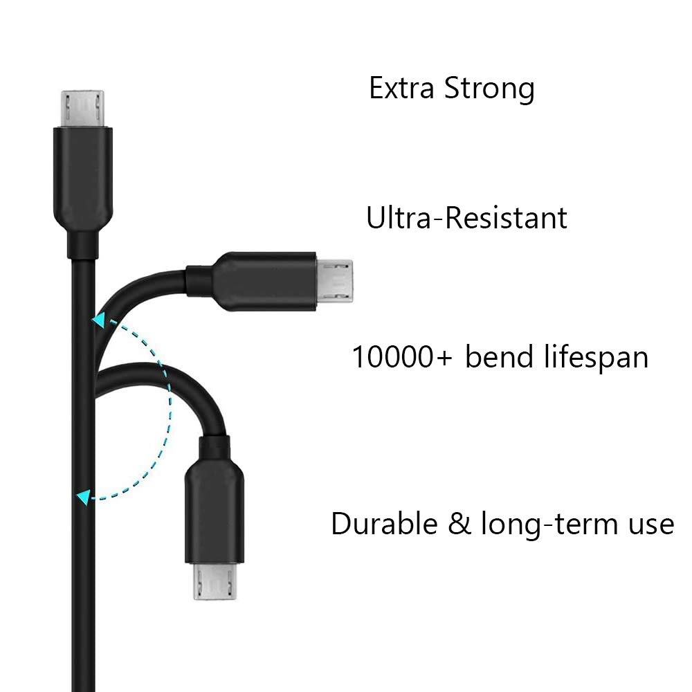 Micro USB Charging Cable for Samsung Galaxy Tab A E S2 3 4 TabletGalaxy S7 Edge S6 S5LG Moto Sony Blu HTC Android PhoneCameraBlack Charge Cord