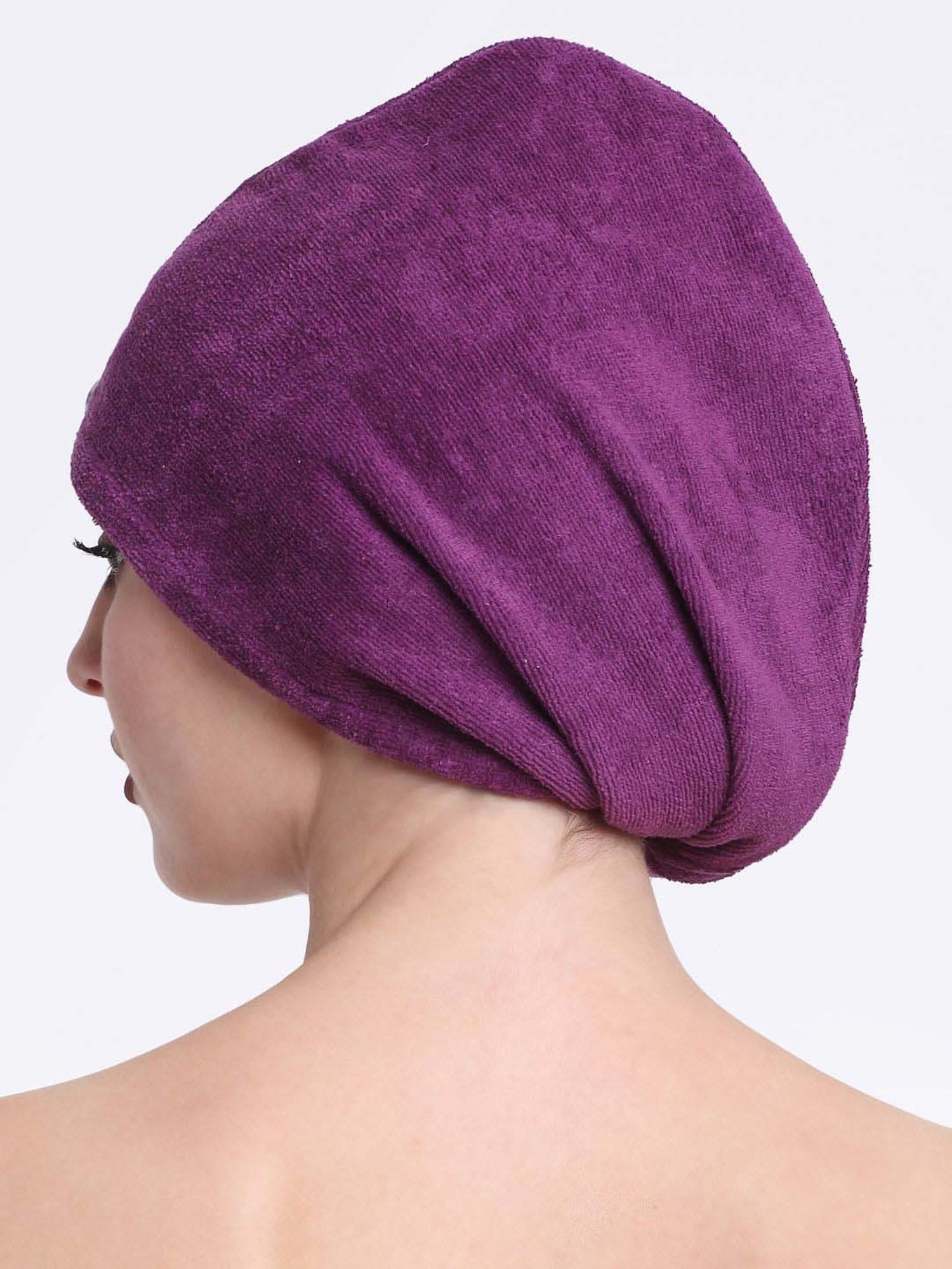 Creeva Luxury Purple Cotton 380 GSM Hair Wrap - Set of 2