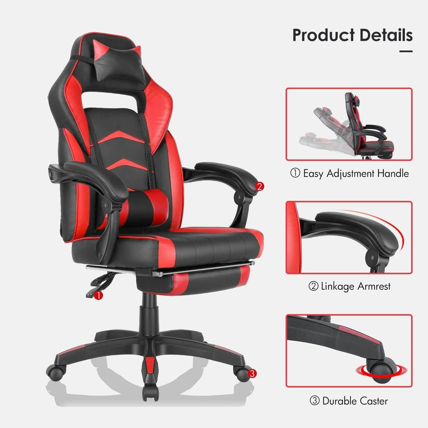 Gaming Chair Ergonomic Office Computer Gamer Chair with/ Headrest/Lumbar Support