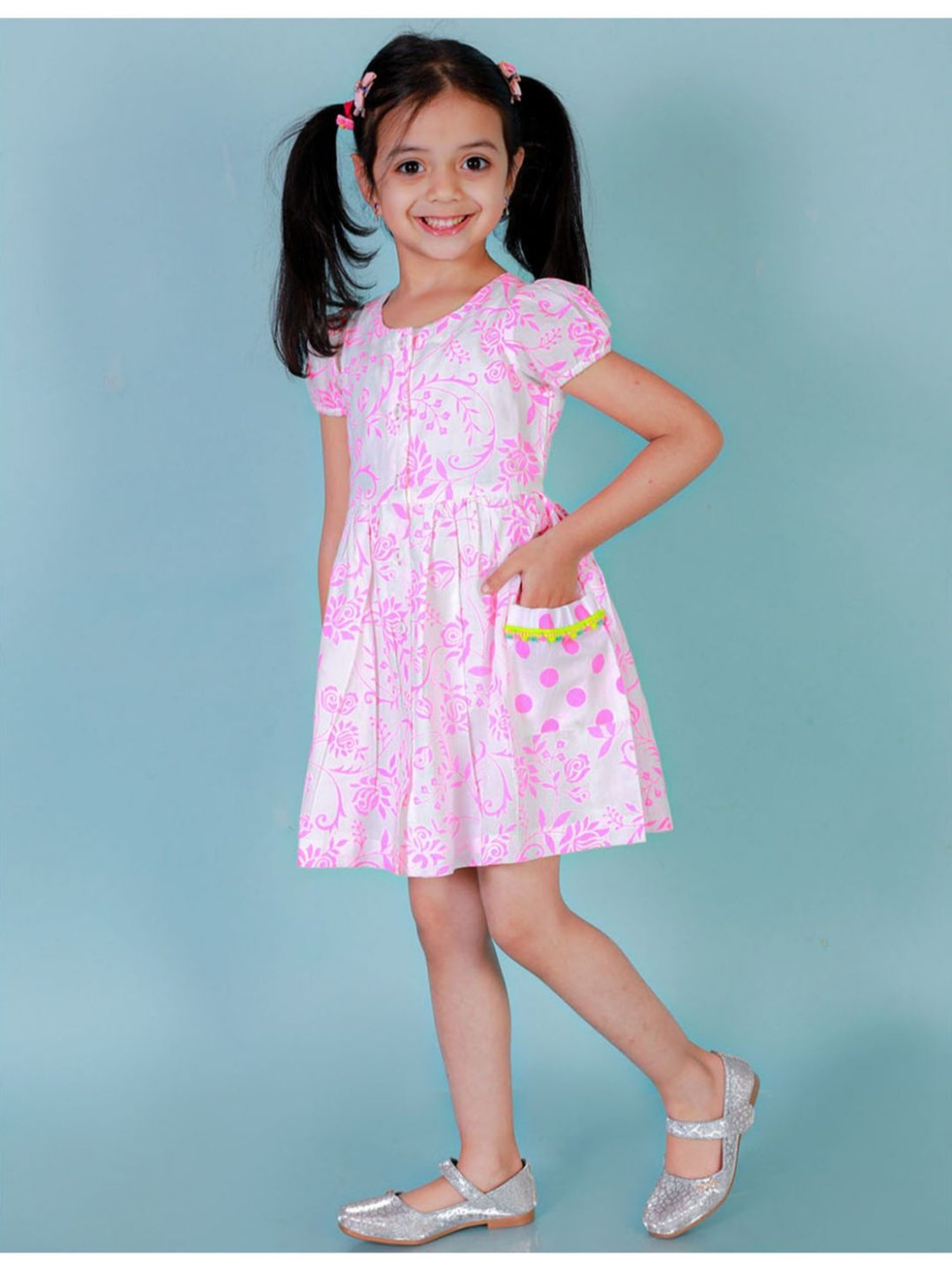 Lil Drama Kids Light Pink & White Floral Print Dress
