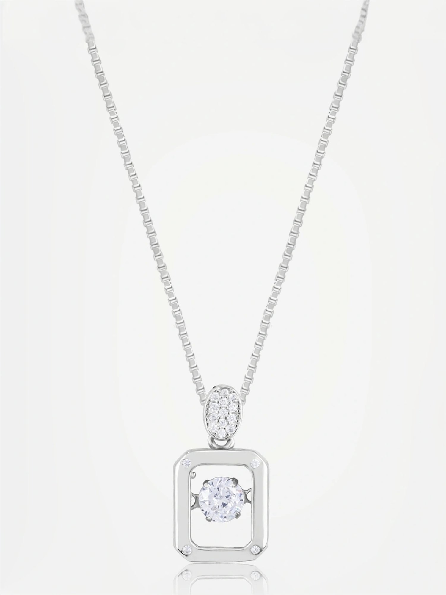 Touch925 Sterling Silver Stone Rectangle Necklace for Women & Girls