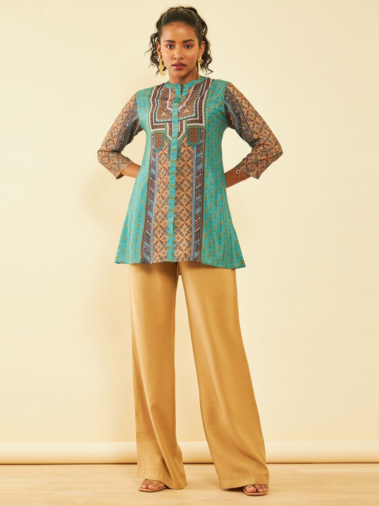 Soch Green Muslin Blend Floral Print Tunic