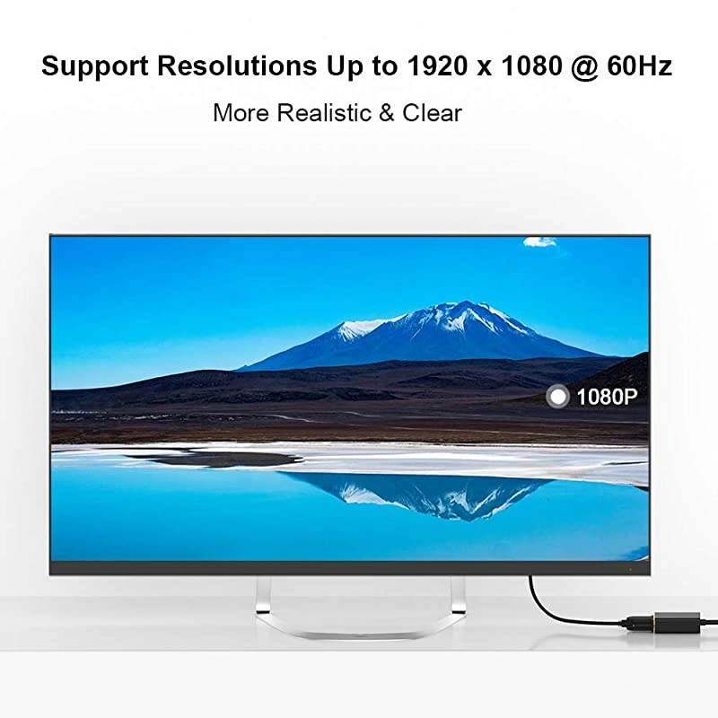 HDMI to VGA, Gold-Plated HDMI to VGA Adapter (Male to Female) Compatible with Computer,Desktop,Laptop,PC,Monitor,Projector,HDTV, Chromebook,Raspberry Pi,Roku,Xbox and More(Black)