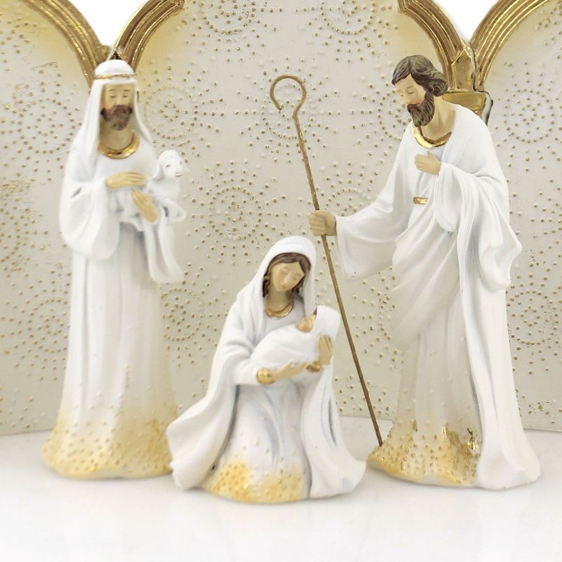 Christmas 11.25" White And Gold Nativity Mary Jesus Joseph Backdrop  -  Decorative Figurines