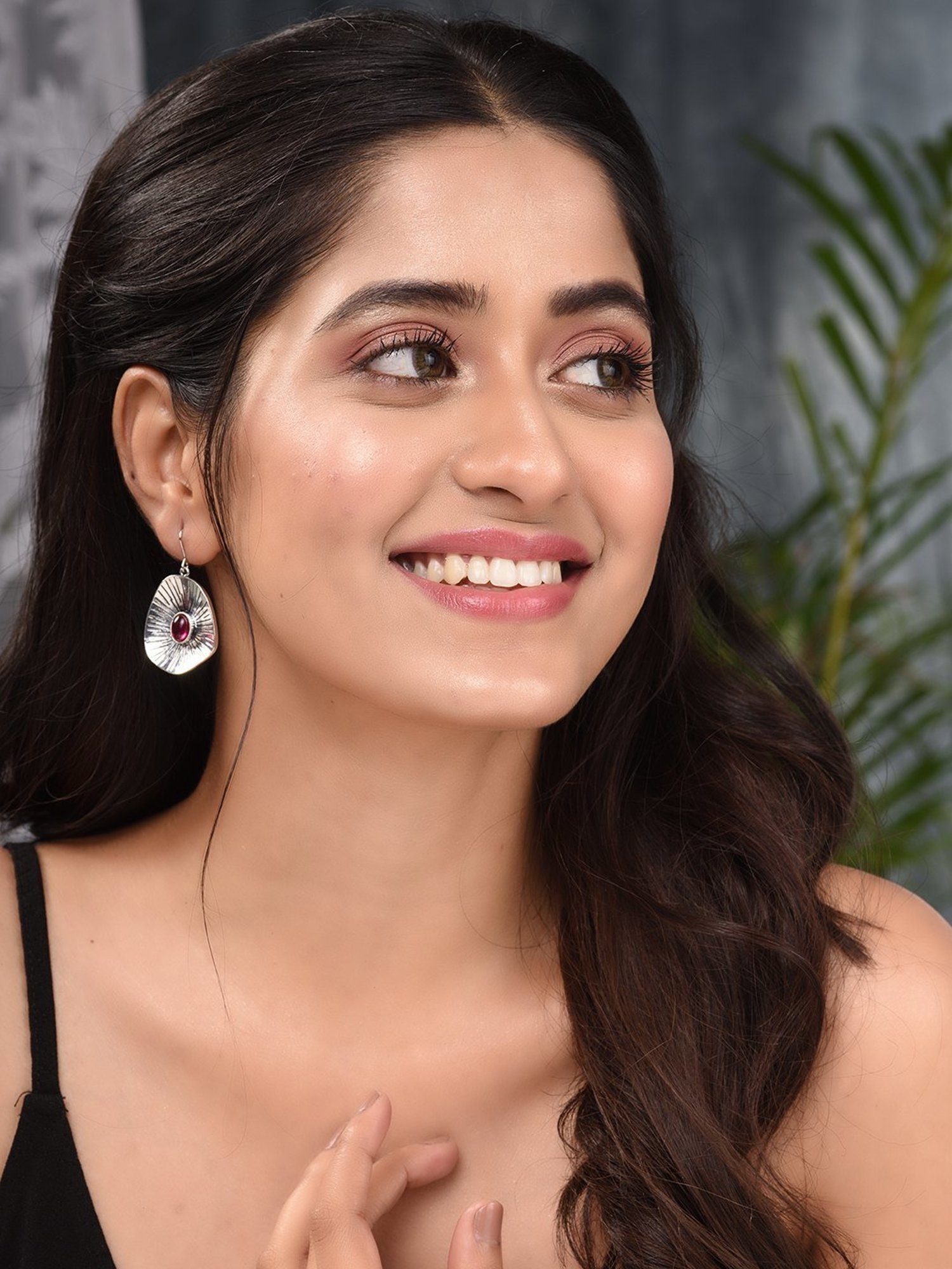 Saraf RS Jewellery Silver Oxidised Leaf Shaped Drop Earrings