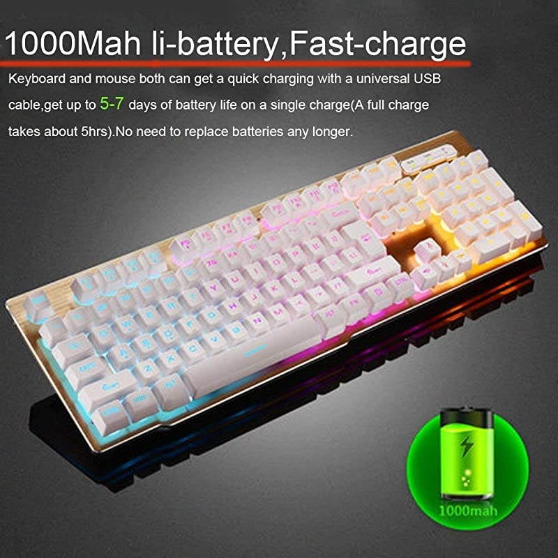 Keyboard and MouseSuspended Keycap Mechanical Feel Backlit Gaming Keyboard MouseFast ChargingWireless 24G Drive FreeAdjustable Breathing LampAntighosting12 Multimedia Keys White