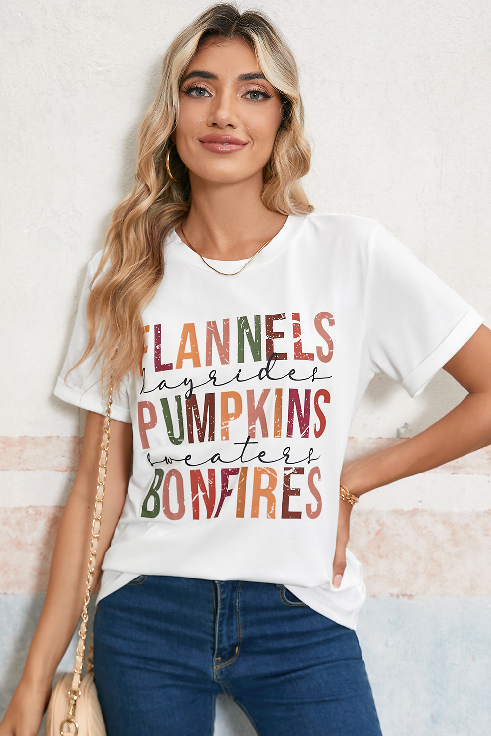 White FLANNELS PUMPKINS BONFIRES Crewneck Graphic Tee