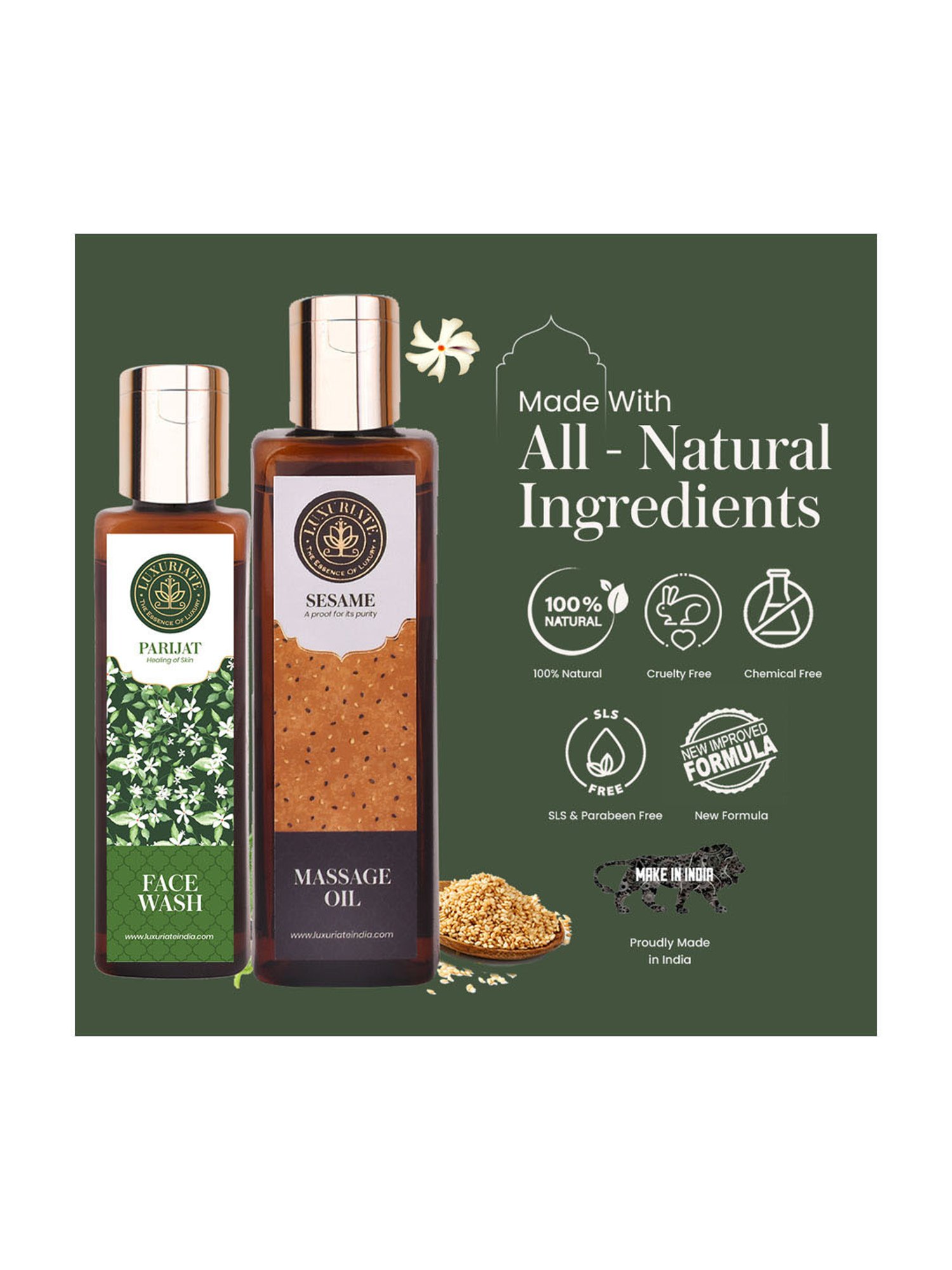 Luxuriate Sesame Massage Oil and Parijat Face Wash Cleanser Combo