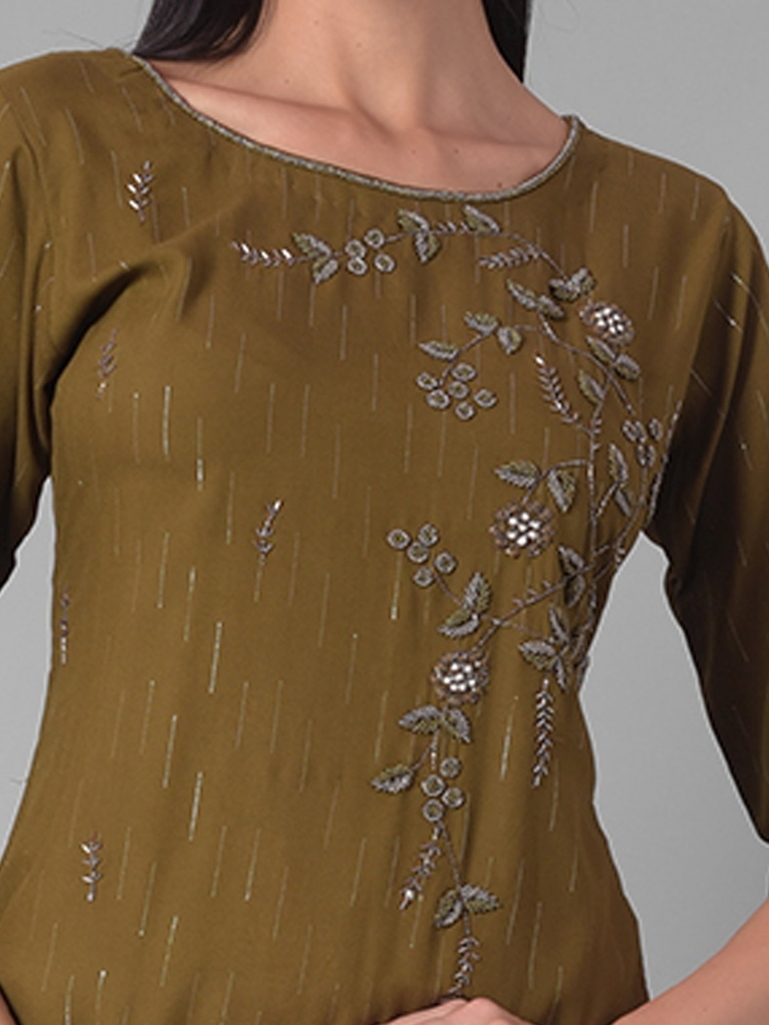 Dollar Missy Green Embellished Straight Kurta