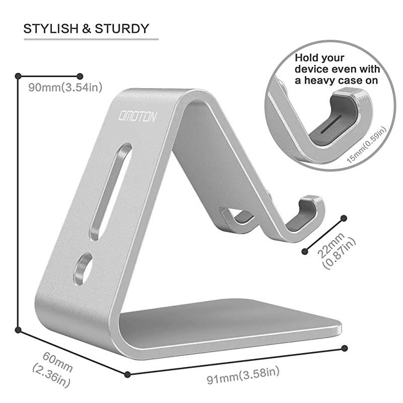 2 Pack  Cell Phone Stand Upgraded Aluminum Cell Phone Holder Phone Cradle with Protective Pads for Phone 12 Pro Max 11 XR XS 8 Plus SE iPad Mini and Android Phones Silver + Sliver