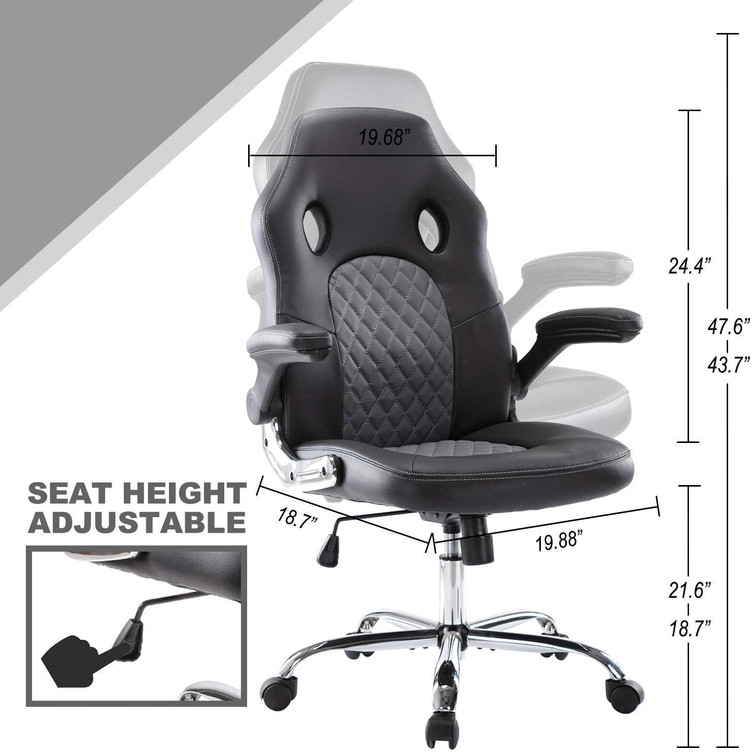 SMUGDESK Office Chair, Gaming Chair Leather, Computer Desk Chair Task Swivel Executive Chairs High Back with Padded Seat Armrests and Rolling Casters (Black)