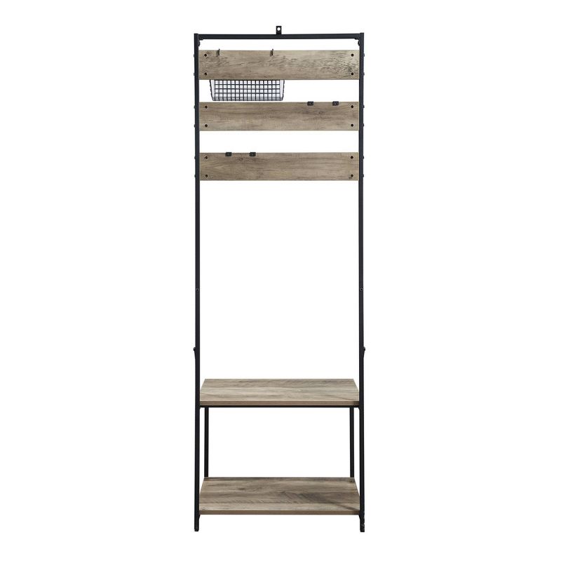 Slat Hall Tree with Adjustable Storage Gray Wash - Saracina Home