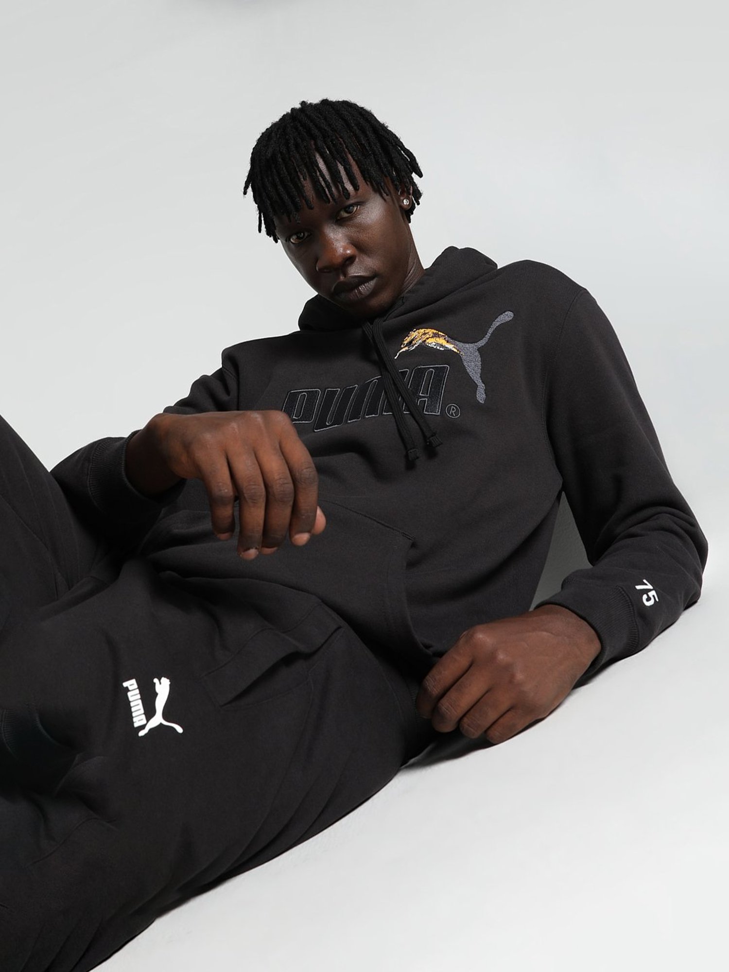 Puma Black Regular Fit Logo Print Hooded Sweatshirt