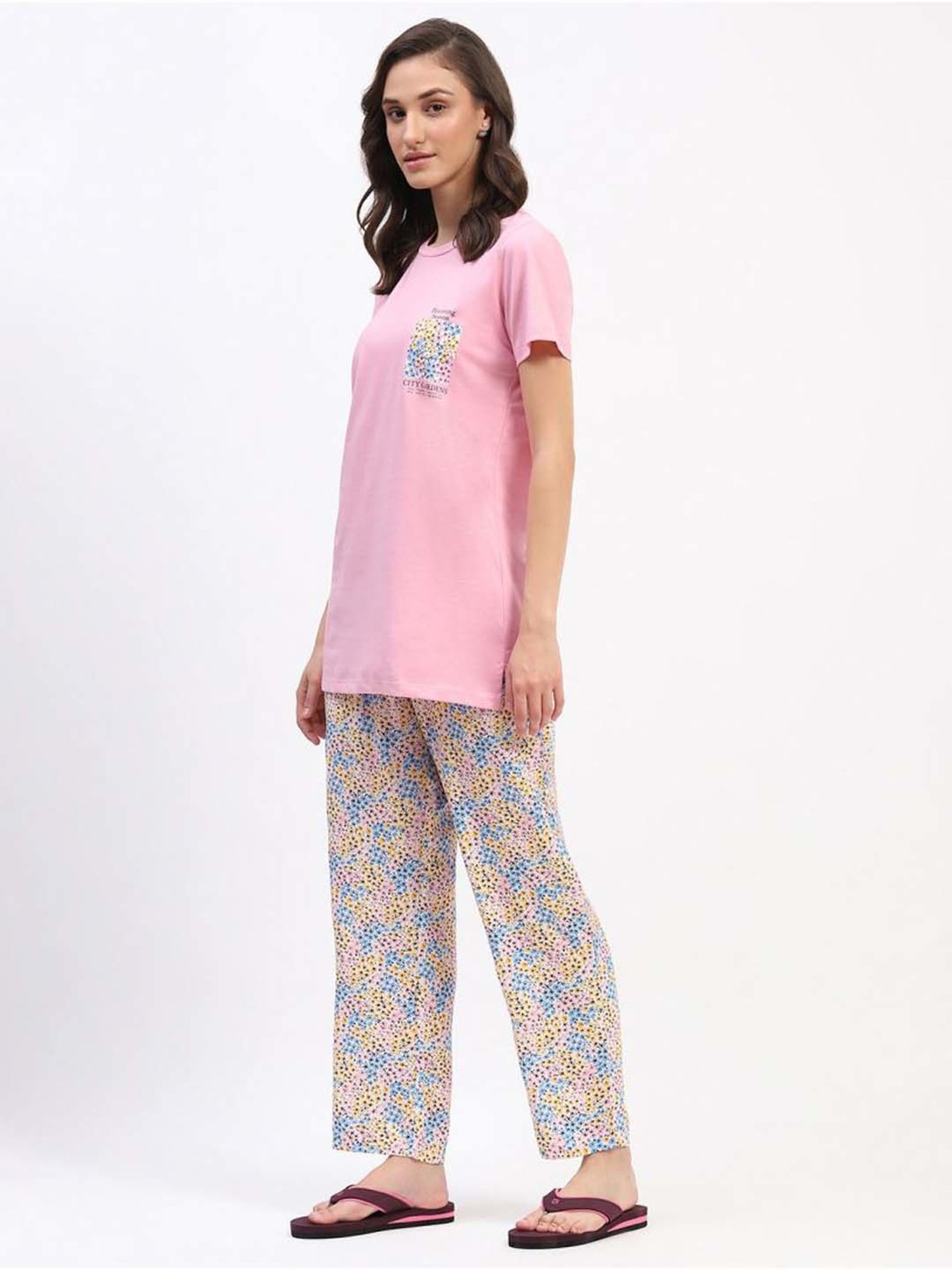 MADAME M Secret Pink Printed T-Shirt Pyjamas Set