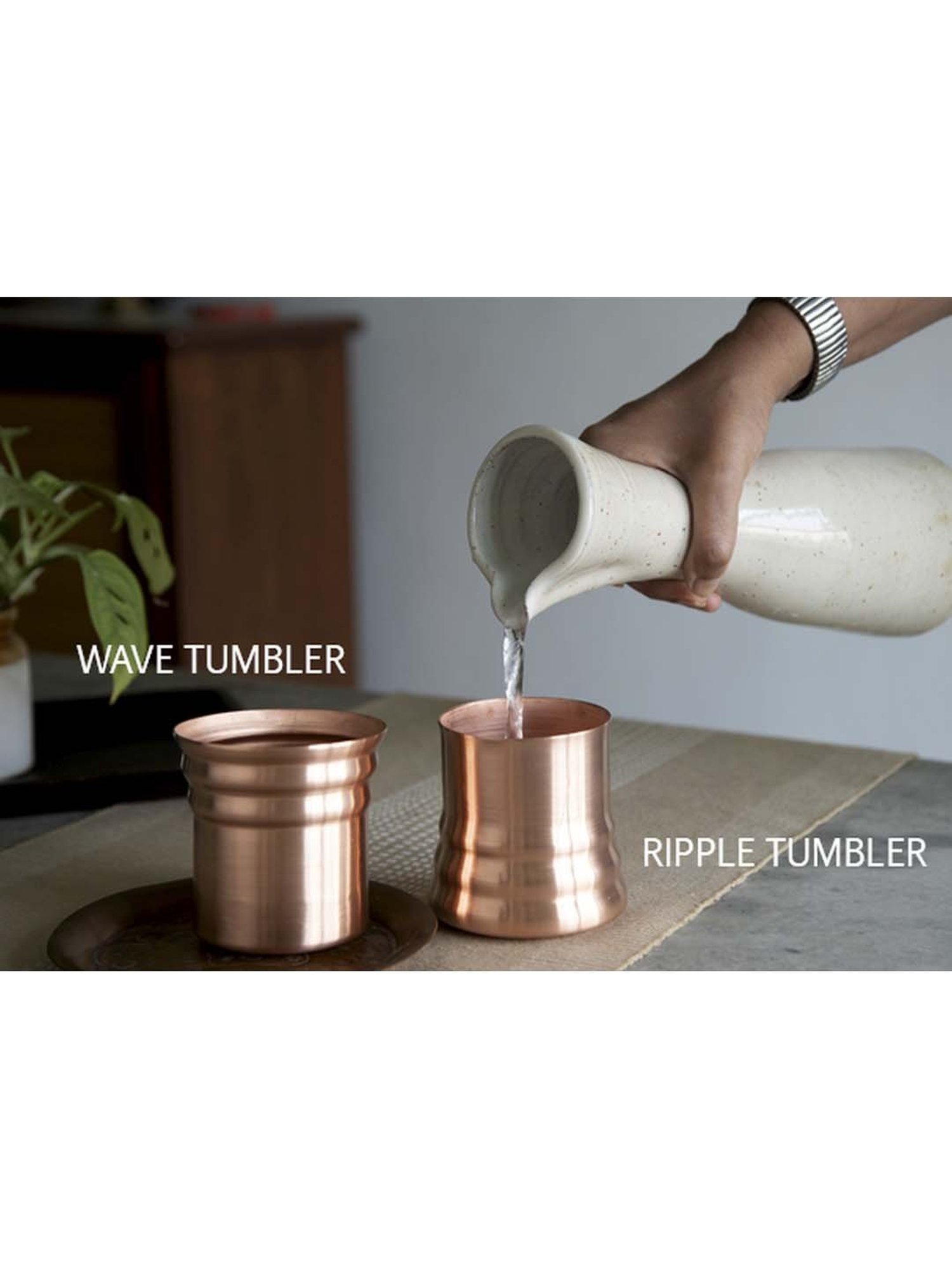 COPPRE Metallic Copper Antimicrobial Ripple Tumbler (300 ml) - Set of 2
