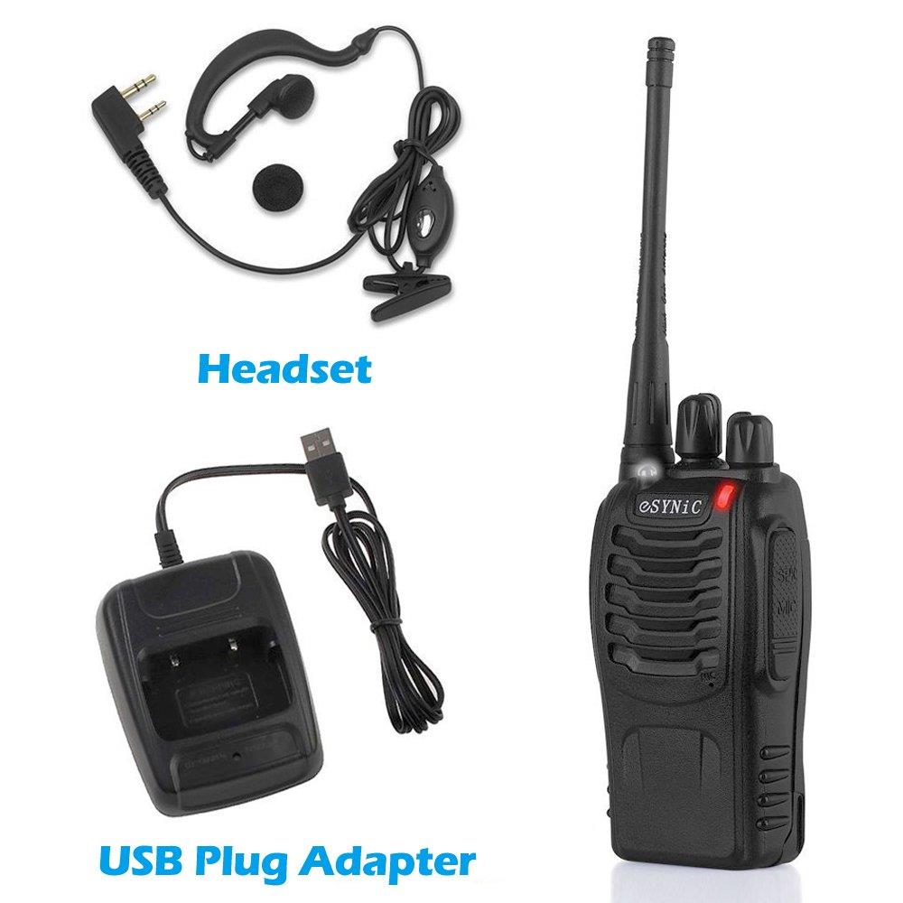 ESYNIC Rechargeable Walkie Talkies with Earpieces 2 pcs Long Range Two-Way Radio 16 Channel UHF USB Cable Charging walky talky Handheld Transceiver with Flashlight