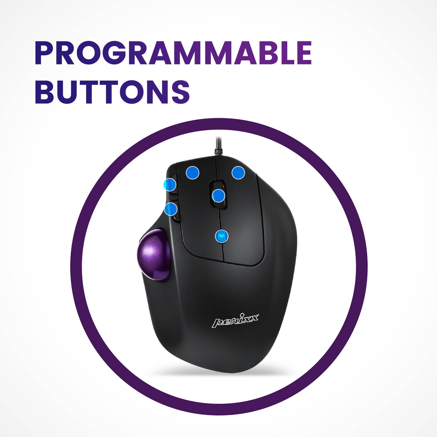 Perixx PERIMICE-520 Wired USB Ergonomic Trackball Mouse, Adjustable Angle, 8 Button Design, Black