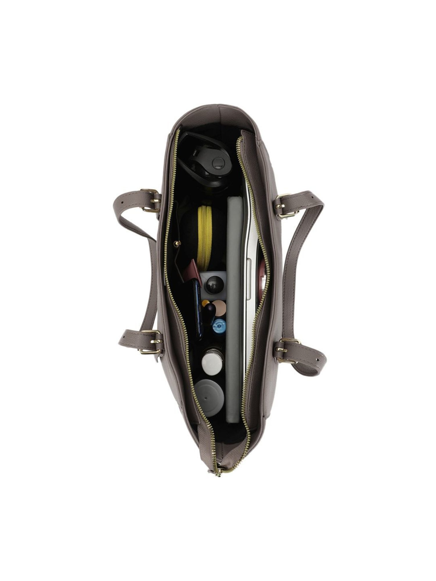 Tyra Liana Taupe Solid Faux Leather Tote Handbag