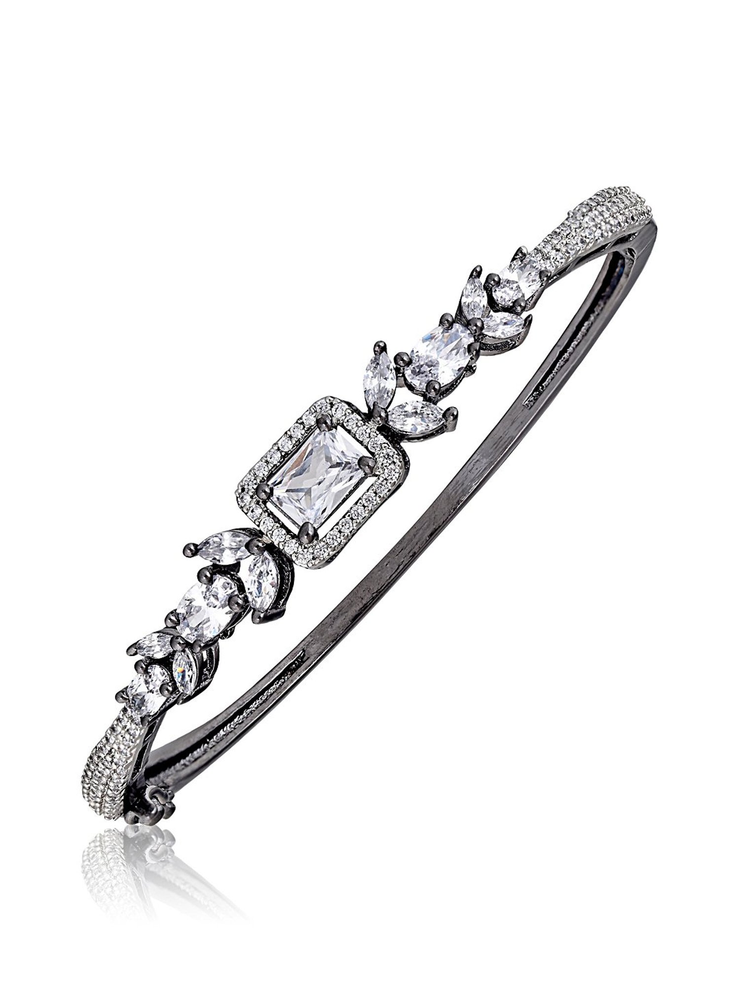 Curio Cottage Diamante Black Rhodium-Plated Cubic Zirconia Classic Bangle