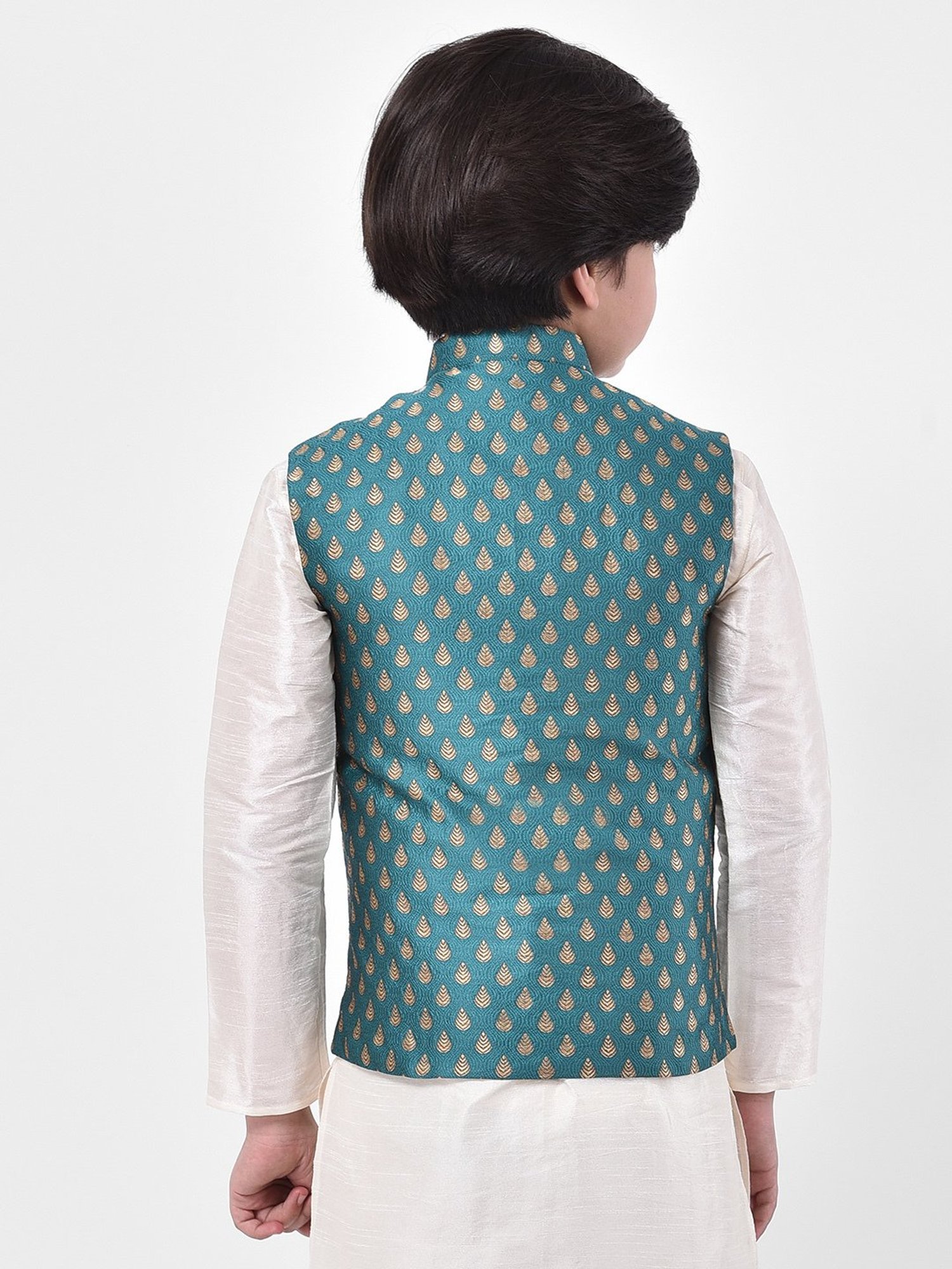 Deyann Kids Sea Green Embroidered Nehru Jacket