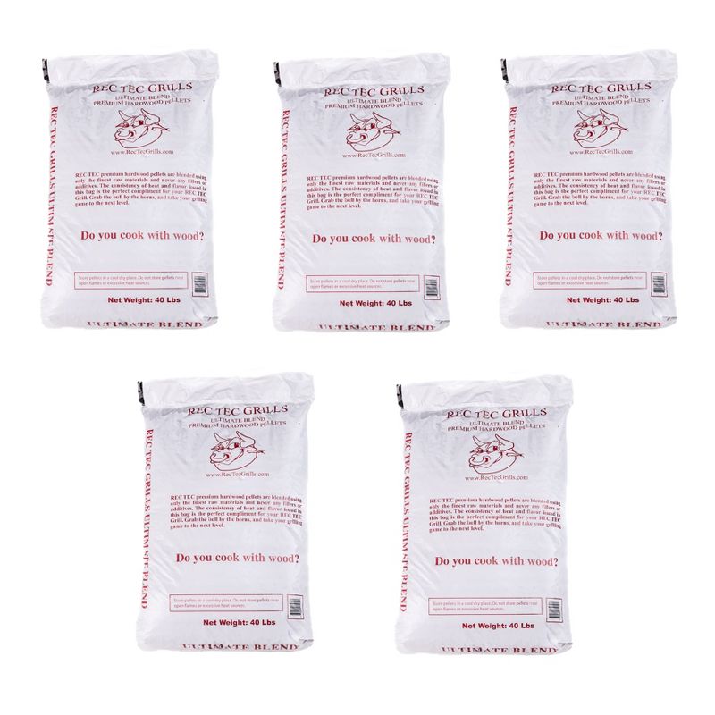 Rec Tec 40Lb Bag Grills Ultimate Premium Hardwood Grilling Cooking Pellet Barbecue BBQ Grill Smoker Blend, 40 Pound Bag (5 Pack)