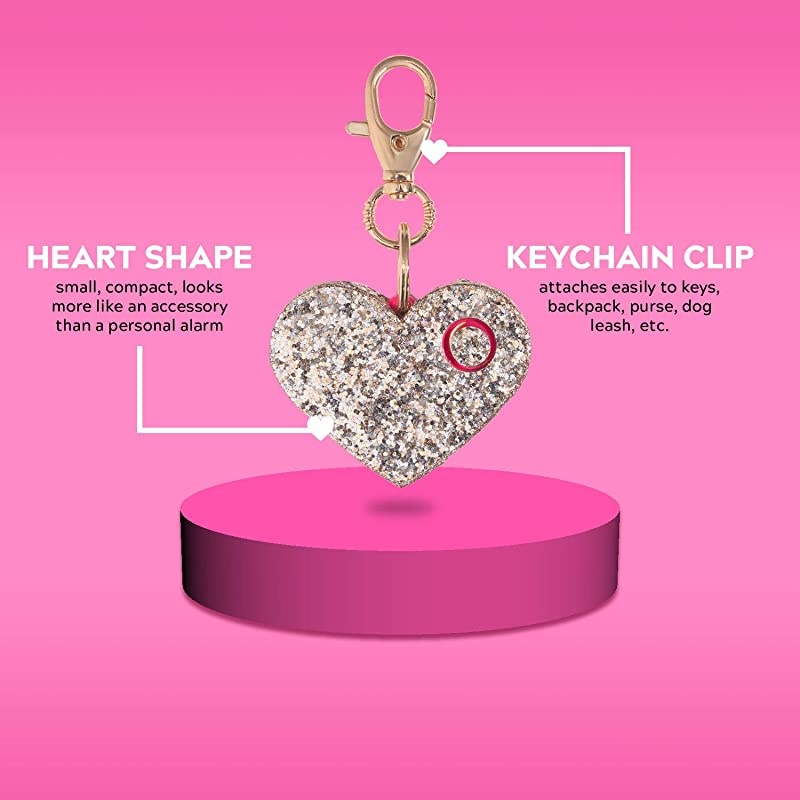 Safety Alarm for Women Ahhlarm SelfDefense Panic 115 Decibel Alarm Keychain for Women with LED Safety Light and Clip Champagne Glitter Heart