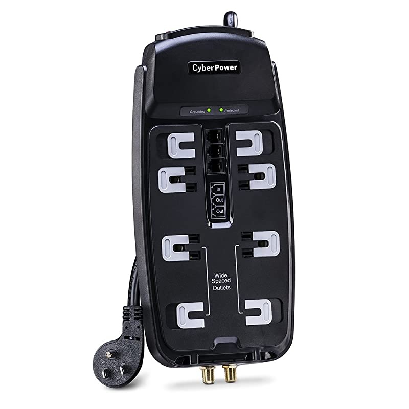 CSHT808TC Home Theater Surge Protector 2850J125V 8 Outlets 8ft Power Cord Black