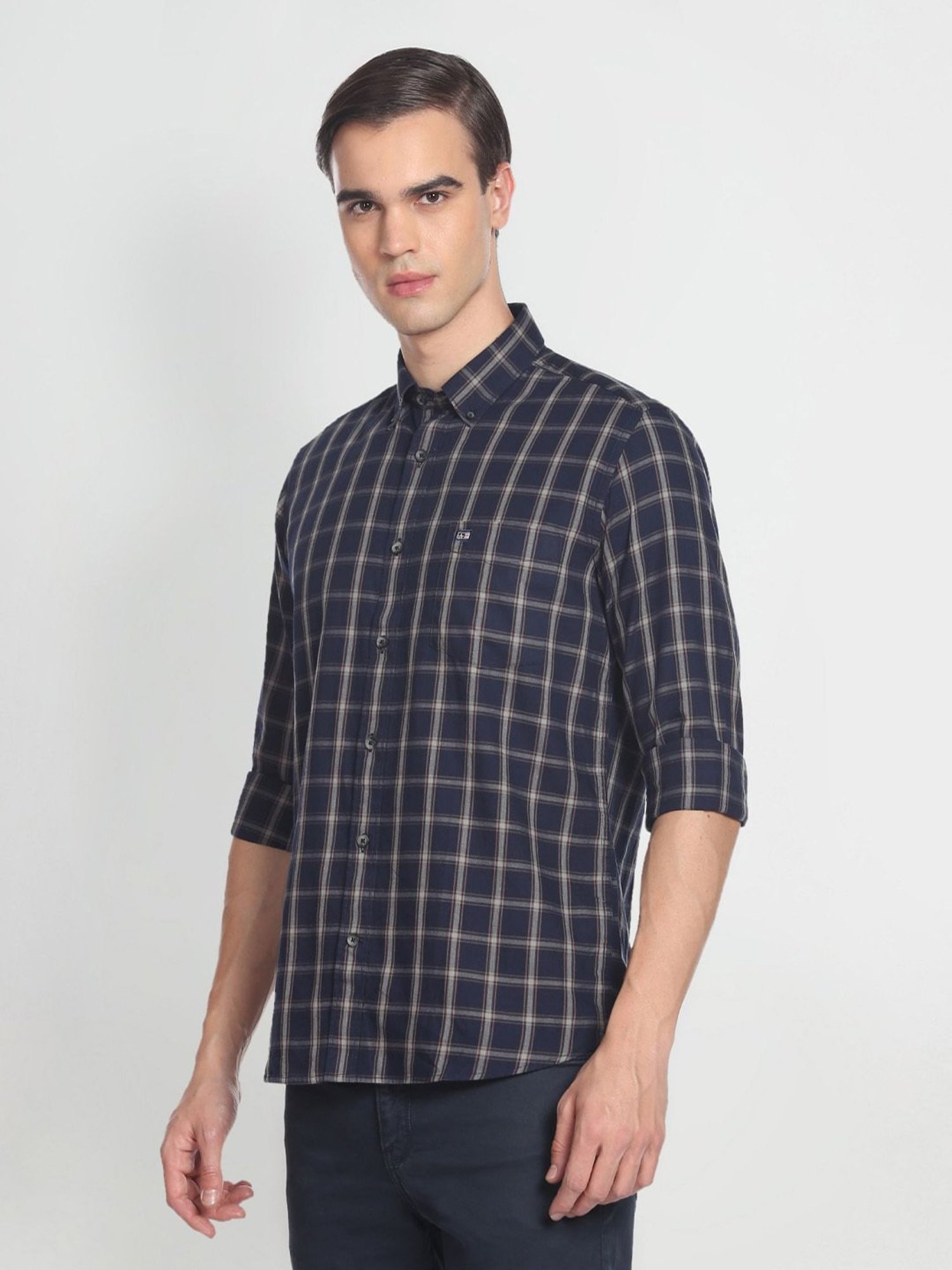 Arrow Sport Blue Cotton Slim Fit Checks Shirt