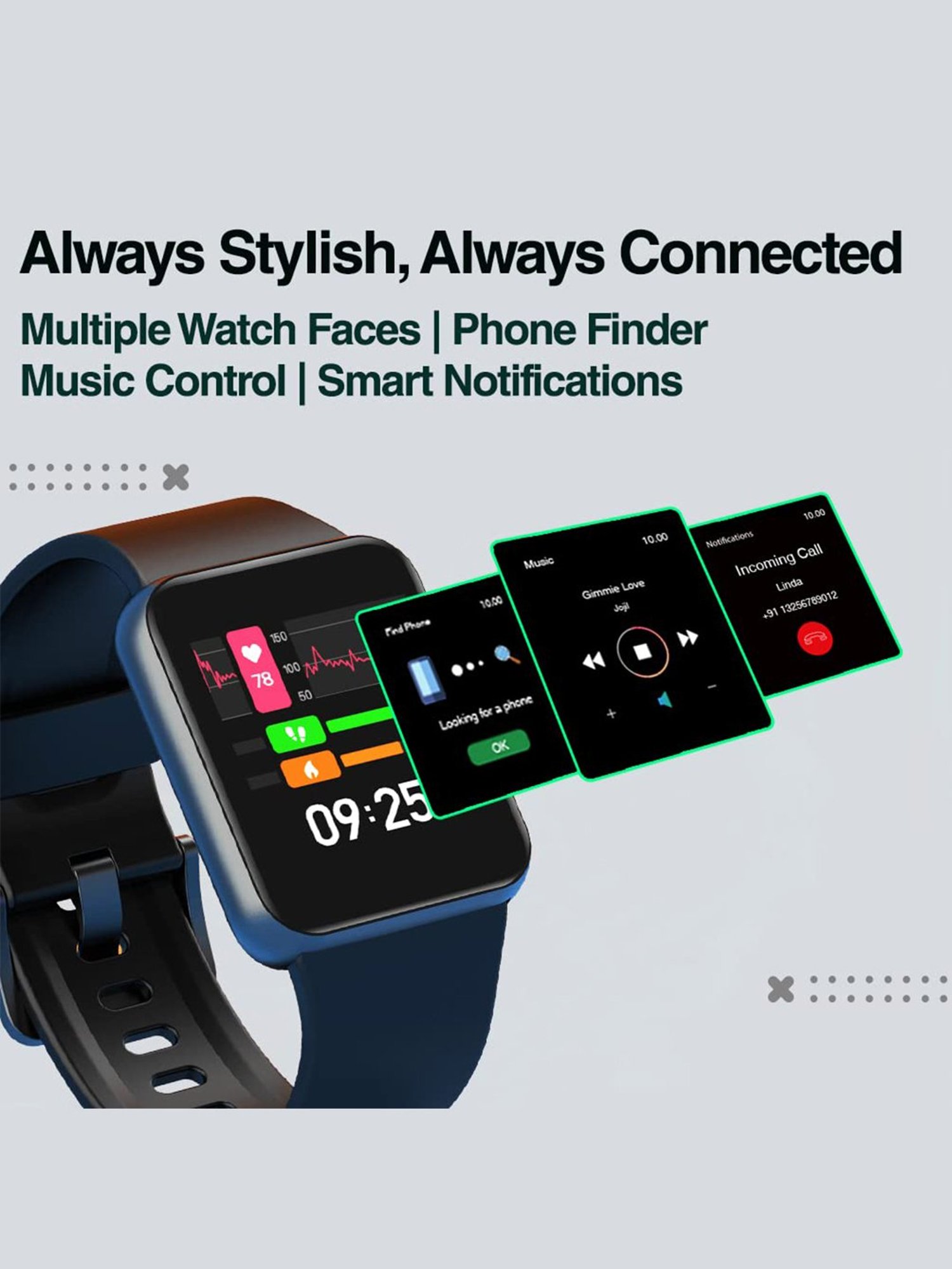 GOQii Smart Vital Lite 1.4 inch Smart Touch HD with 3 Months Health Coaching Smartwatch (Black)