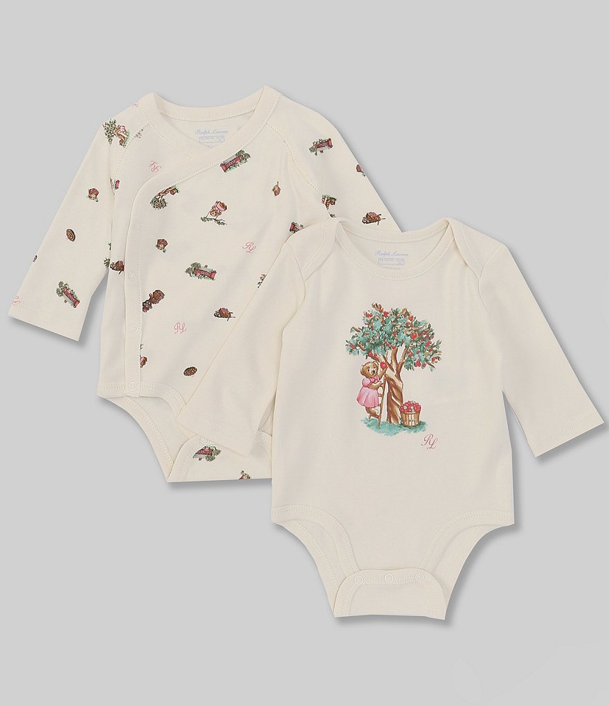 Ralph Lauren Baby Girls Newborn-9 Months Long-Sleeve Polo Bear 2-Pack Bodysuits