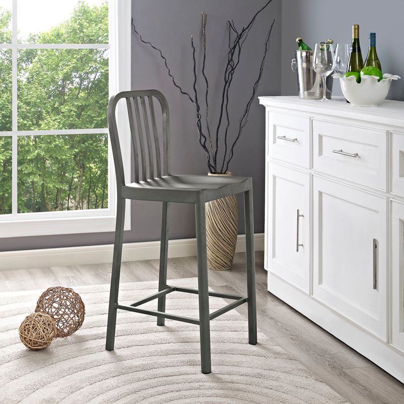 Wooden Barstool with Padded Seat and Open Backrest Blue/Brown - Benzara