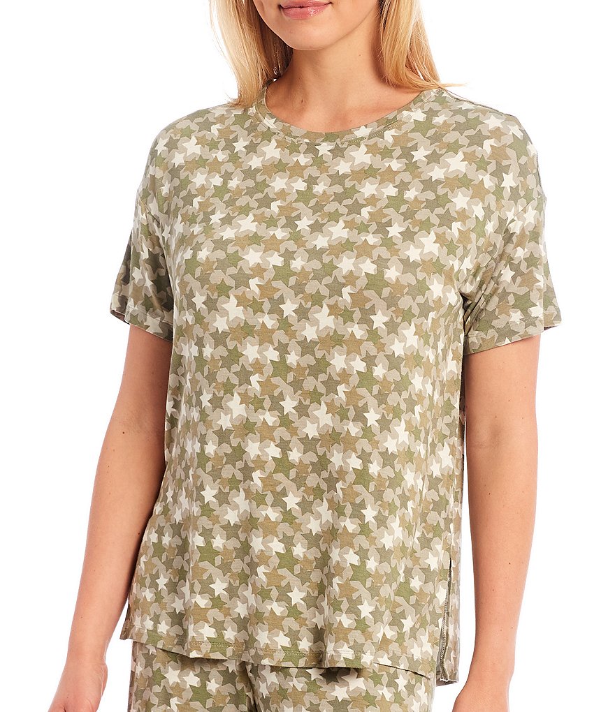 Jasmine & Ginger Camouflage Star Coordinating Printed Knit Sleep Top