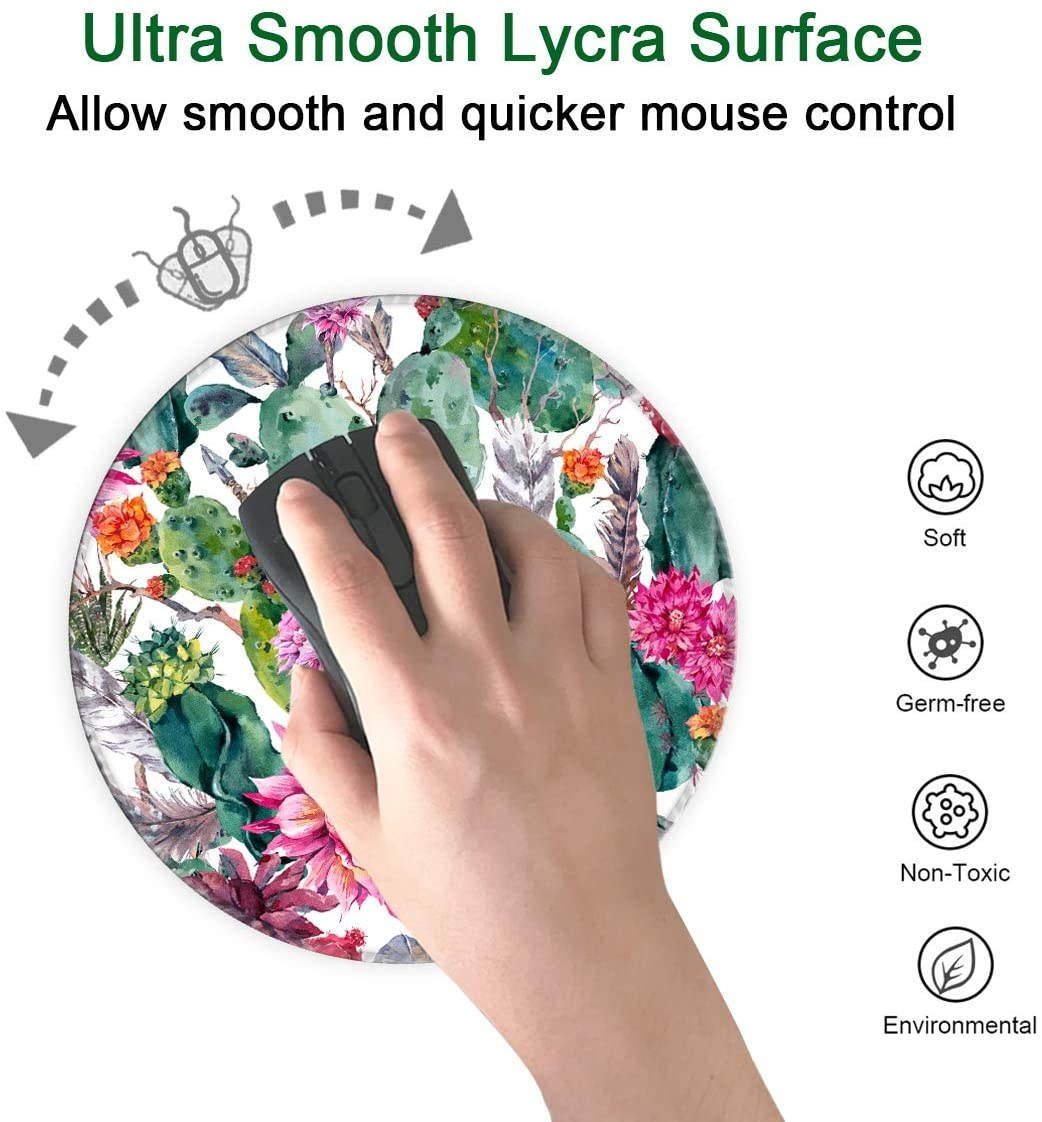 Dooke Mouse Pad with Stitched Edge, Premium-Textured Mouse Mat with Waterproof Non-Slip Rubber Base, Cute Round Mousepad for Laptop Computer Office Desk Accessories, 7.9 x 7.9 inch, Cactus and Flowers