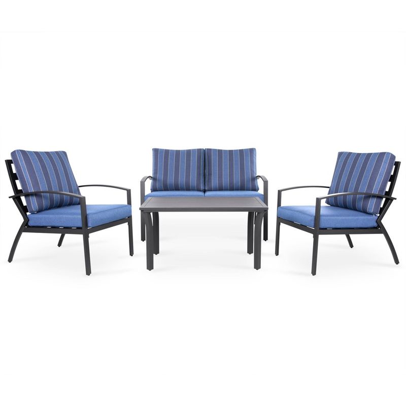 4pc Outdoor Aluminum Sofa Set - Black/Blue - Nuu Garden