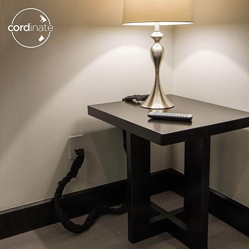 Black Fabric Cord Cover 2 Pack 6 ft Hides Lamps Light Fixtures and Desks Cable Management Easy Installation 48658