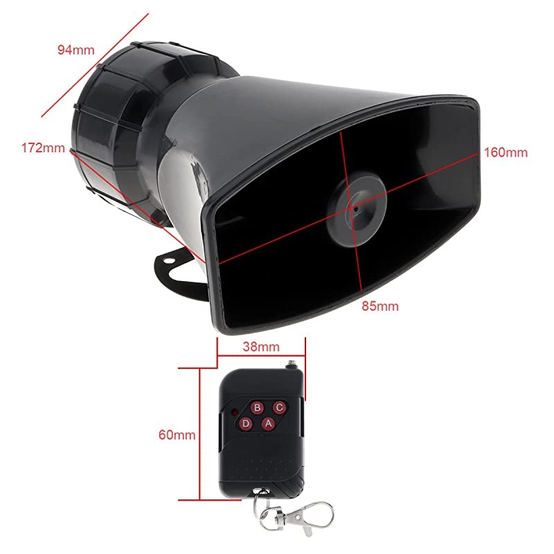 7 Tone Sound Loud Car Siren Vehicle Horn Hooter/Ambulance/Siren/Traffic Sound with Black Remote Controller 12V 100W