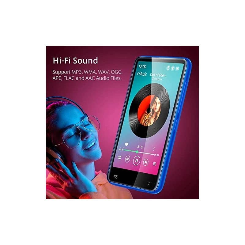 MP3 Player with Bluetooth, 4.0" Full Touchscreen Mp4 Mp3 Player with Speaker, 8GB Portable HiFi Sound Mp3 Music Player with FM Radio, Voice Recorder, E-Book, Supports up to 128GB TF Card Blue