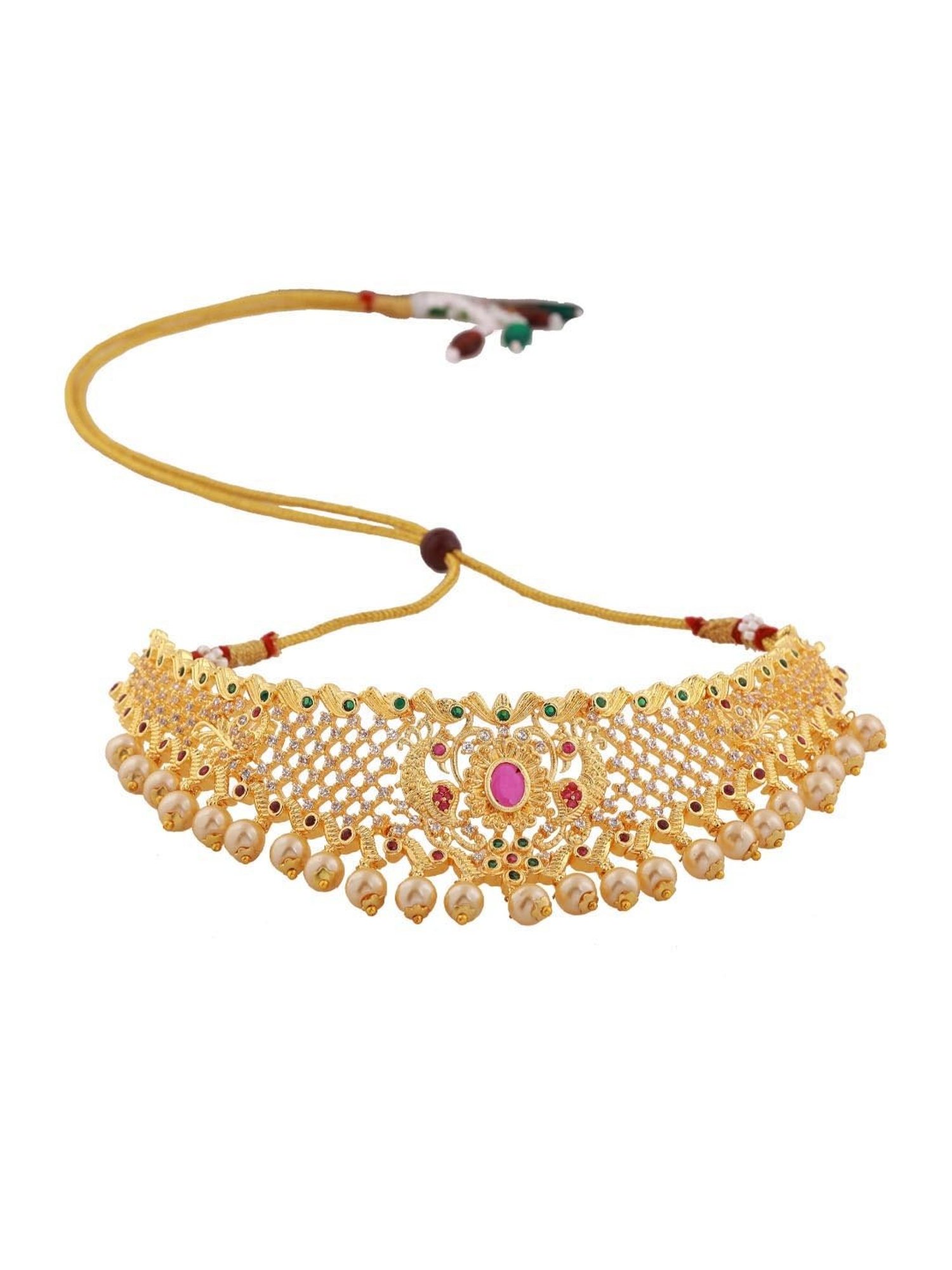Estele Gold-Plated CZ Sleek Designer Bridal Choker Set with Pearls & Crystals for Women