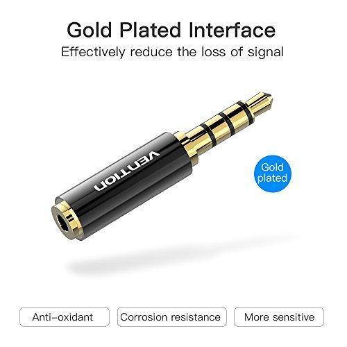 VENTION 2 Pack 3.5mm Male to 2.5mm Female Audio Travel Adapter Gold Plated AUX Auxiliary Plug Splitter 3 Ring Jack Support Microphone Earphone (Black)
