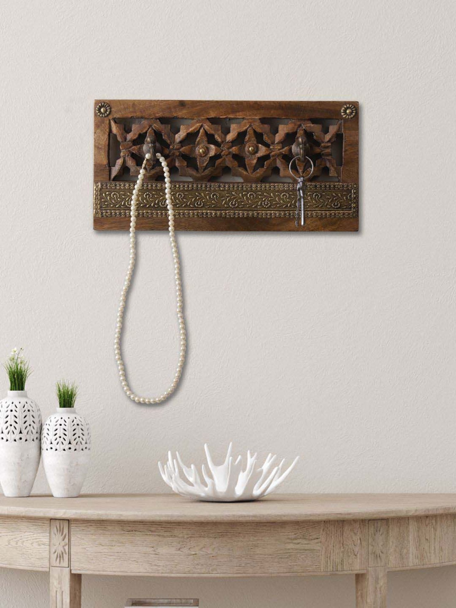 Art Street Black Mdf Jharokha Jali Square Hanging Ornaments Wall Art - Set of 4