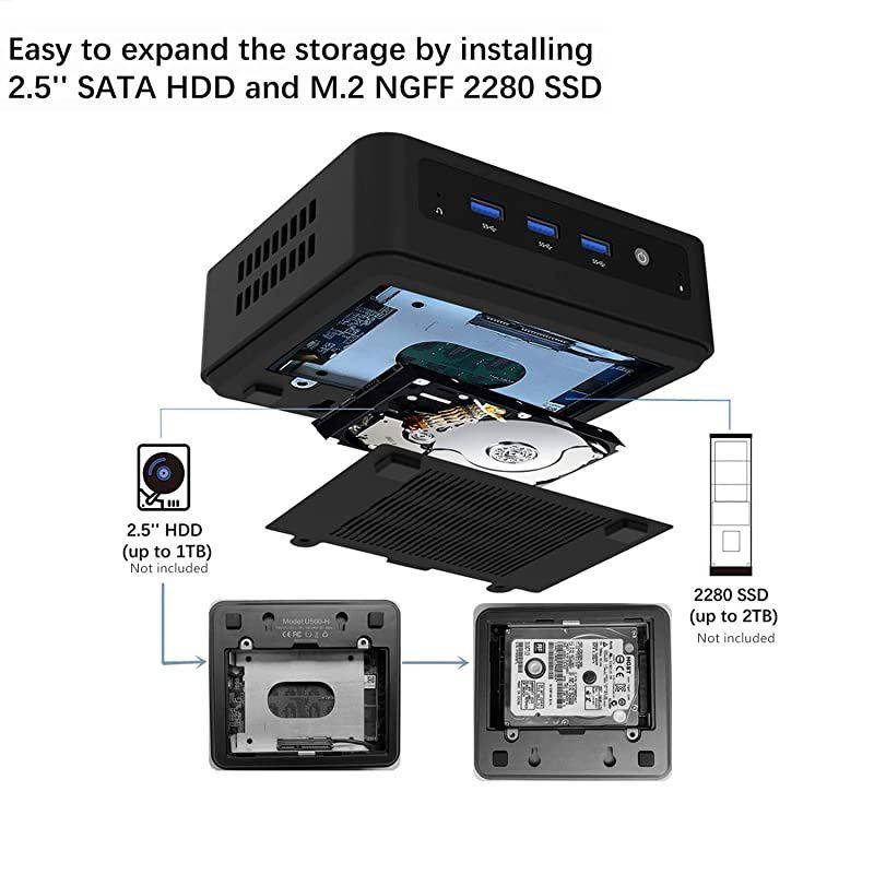 PC Expandable RAM 8GB DDR3L 1600 SODIMM 128GB SSD Intel Core i3-5005U Processor Windows 10 Desktop Computer with USB-C/HDMI/DP Port,3xUSB 3.0 2X Ethernet Port Support Linux,Chromium OS