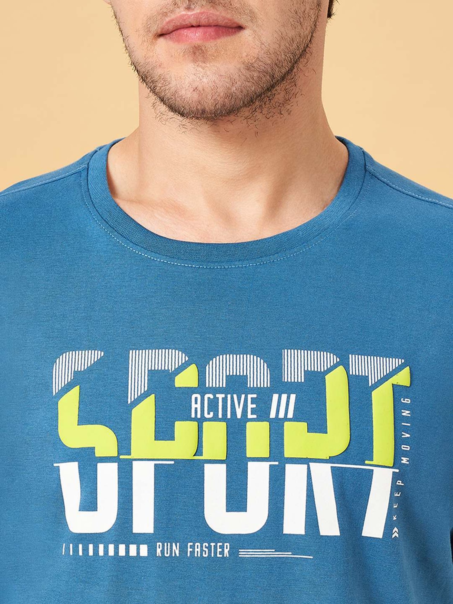 Ajile by Pantaloons Coronet Blue Cotton Slim Fit Printed T-Shirt