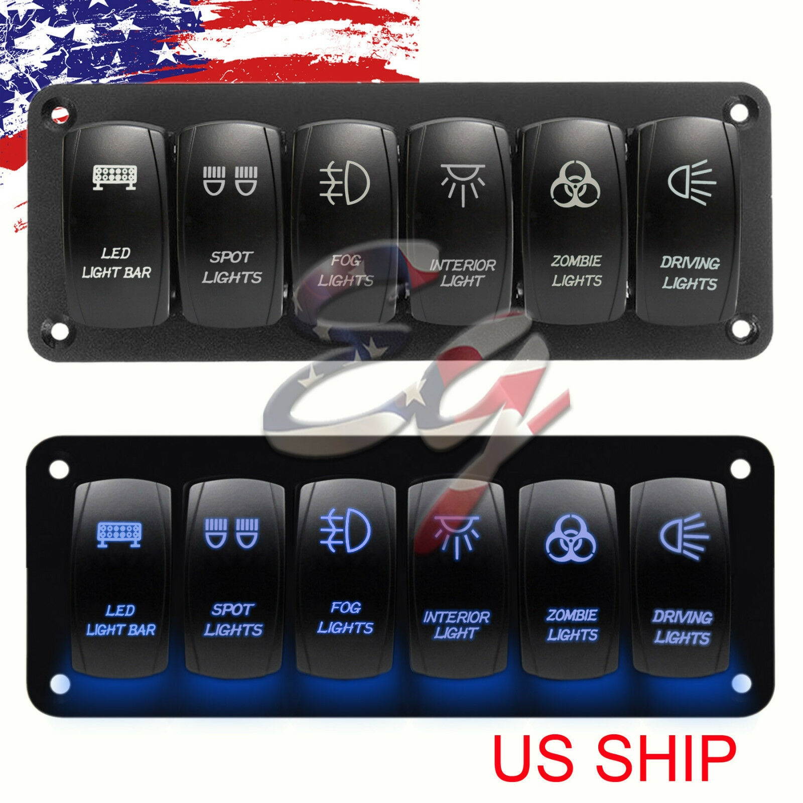 Blue Car Marine Boat 6-Gang Waterproof Circuit LED Rocker Switch Panel Breaker