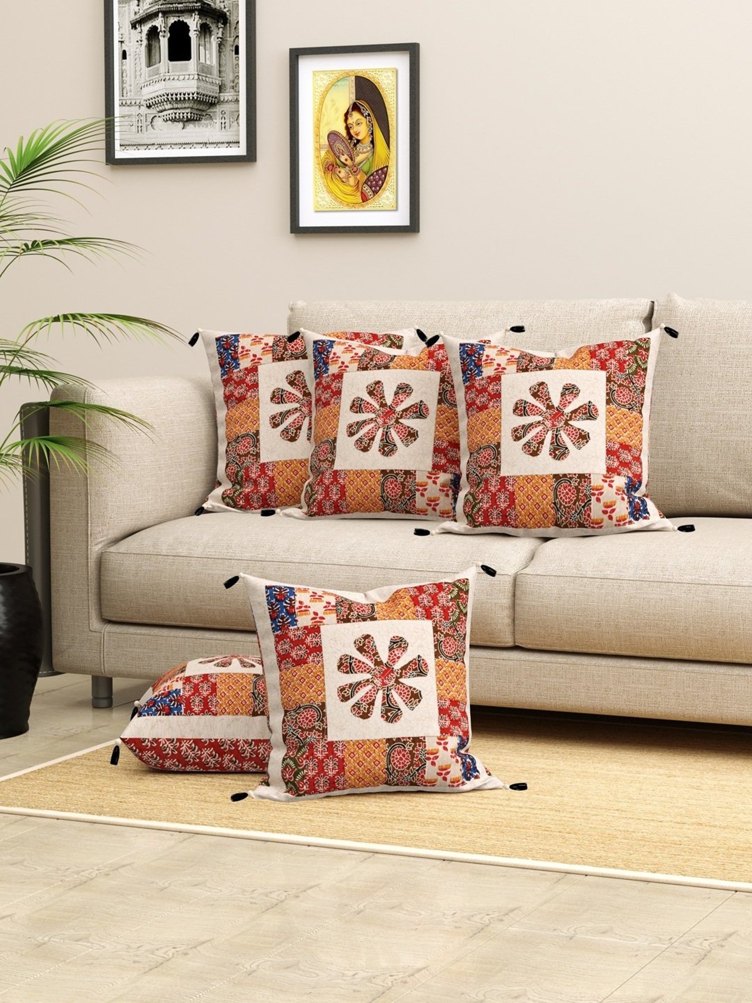 Swayam Multicolor Cotton 40 cm x 40 cm Cushion Covers - Set of 2