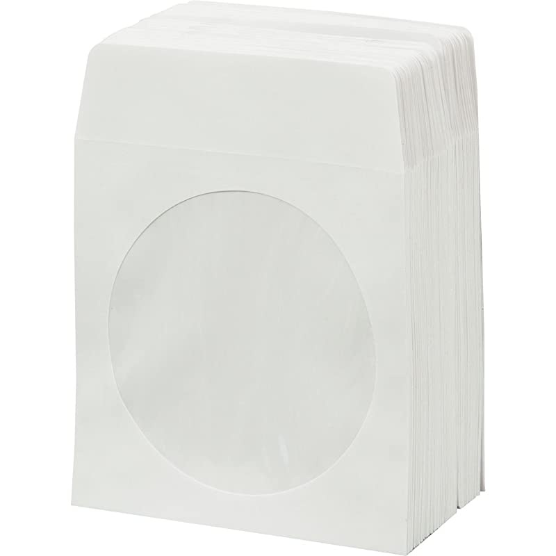 White CdDVD Paper Media Sleeves Envelopes with Flap and Clear Window Pack of 100