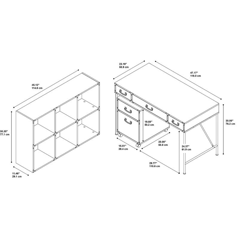 kathy ireland Home by Bush Furniture 48W Writing Desk Mobile File and 6 Cube Bookcase Coastal Cherry