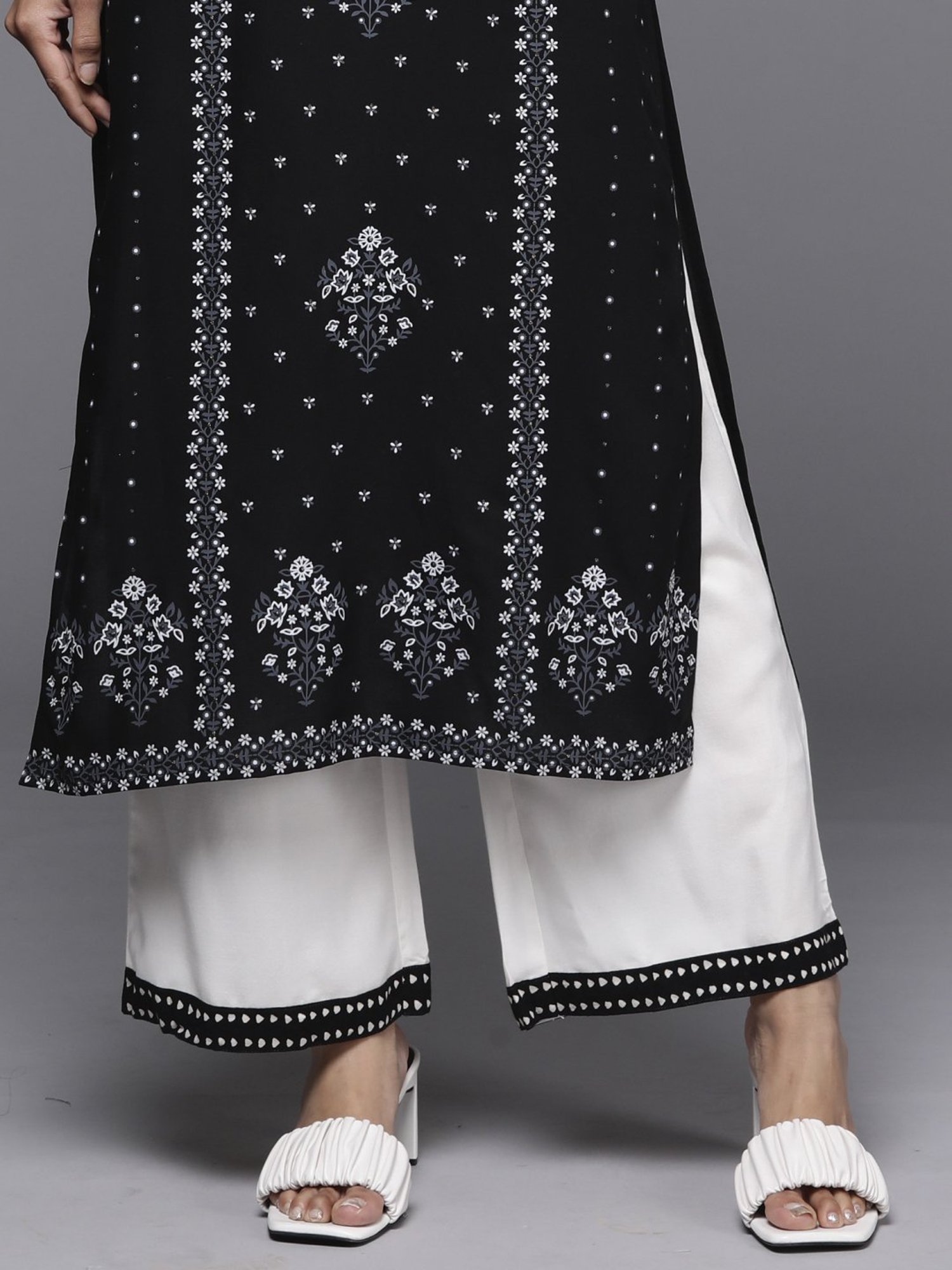 Indo Era Black Printed Straight Kurta