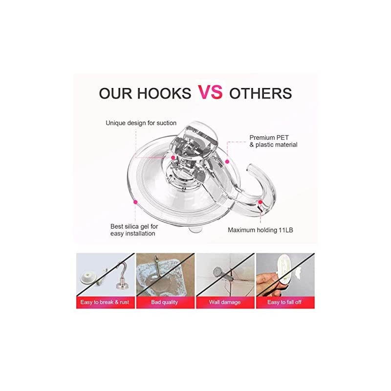 Suction Cup Hooks- 6 Pack Removable Suction Hooks- Powerful Waterproof Shower Hooks for Bathroom - Reusable Heavy Duty Vacuum Suction Hanger for Wreaths, Kitchen, Window, Tile, Loofah, Towel
